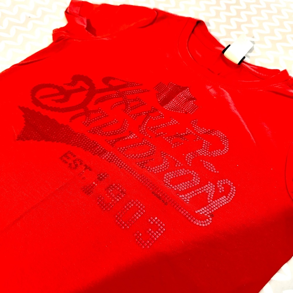 Gorgeous red metal sequins mesh Harley Davidson tshirt♥️🌹☠️